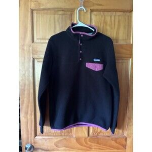 Patagonia Synchilla T-Snap Fleece Black/Pink Pullover Sweater Size Medium